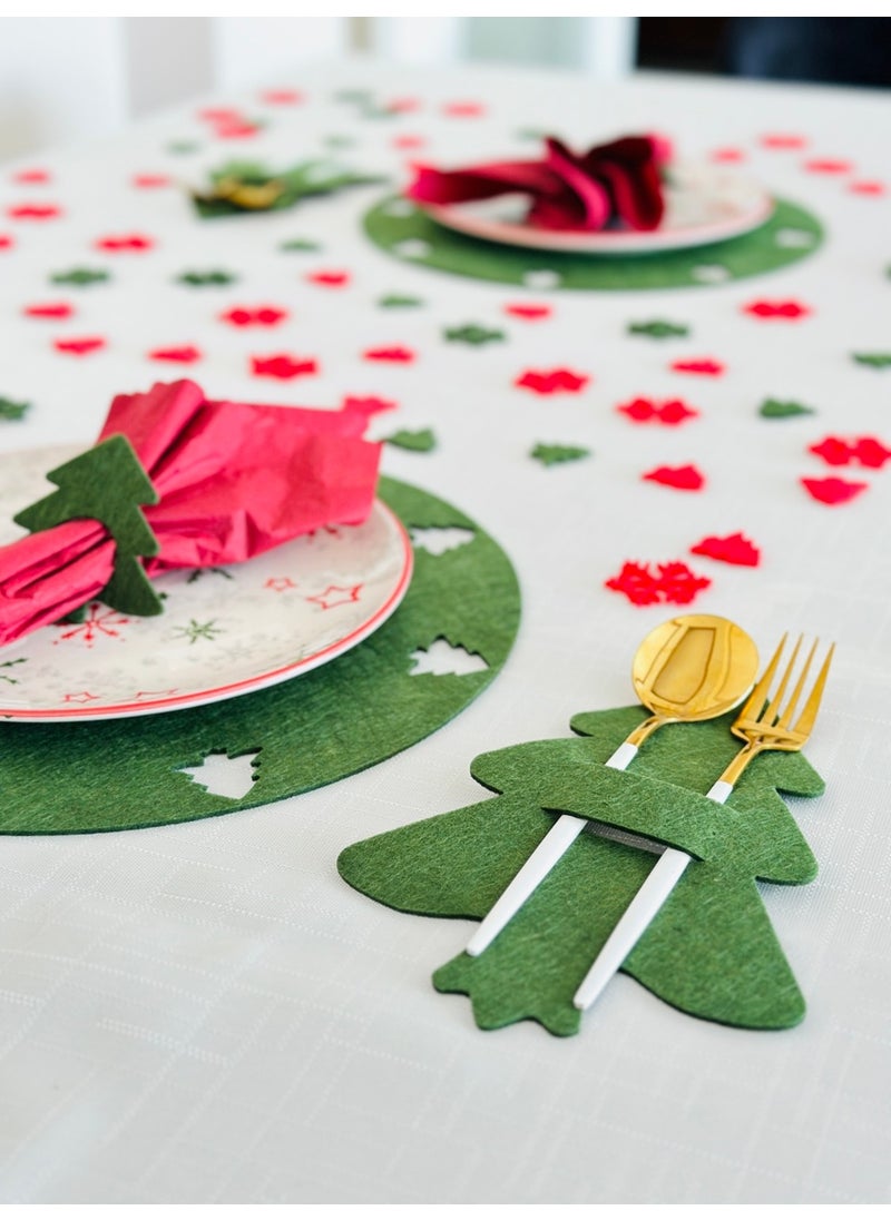 Karter İnovasyon Christmas Themed Green Placemat for 8 People, Christmas Themed Green Placemat Set, Christmas Table Decor, Table Decorations  - Image 2