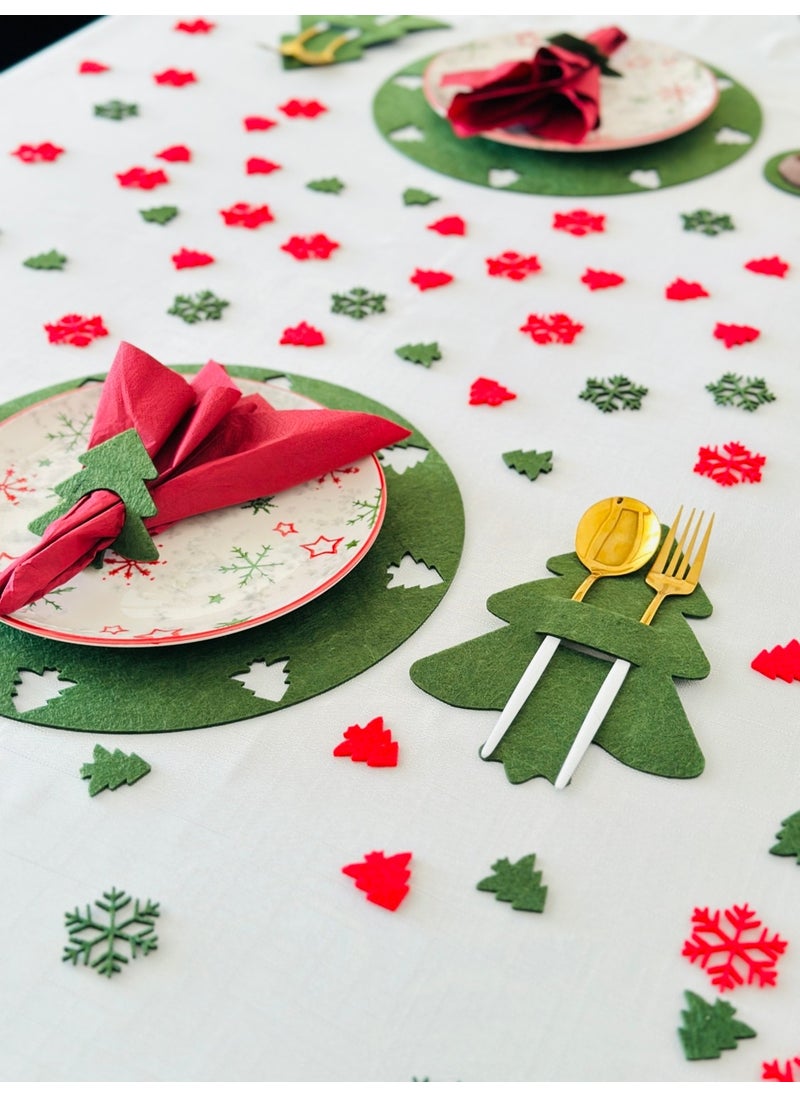 Karter İnovasyon Christmas Themed Green Placemat for 8 People, Christmas Themed Green Placemat Set, Christmas Table Decor, Table Decorations  - Image 4