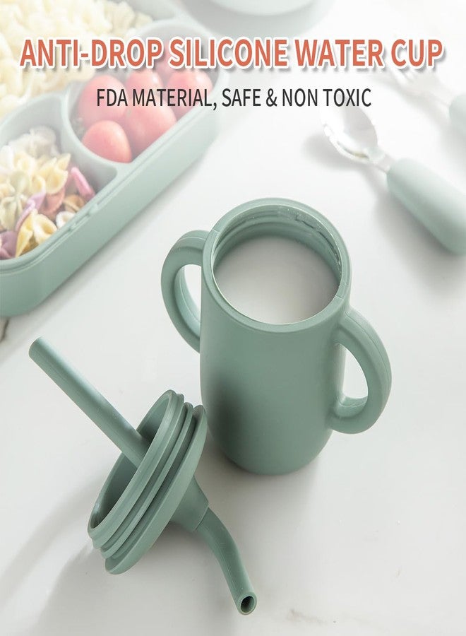 Sproutlets 6 Pcs Silicone Baby Feeding Set | BPA-Free Baby Dinner Set with Suction Plate, Bowl, Bib, Cup, Spoon & Fork | Microwave & Dishwasher Safe | 6+ Months (Olive Green) - Image 3