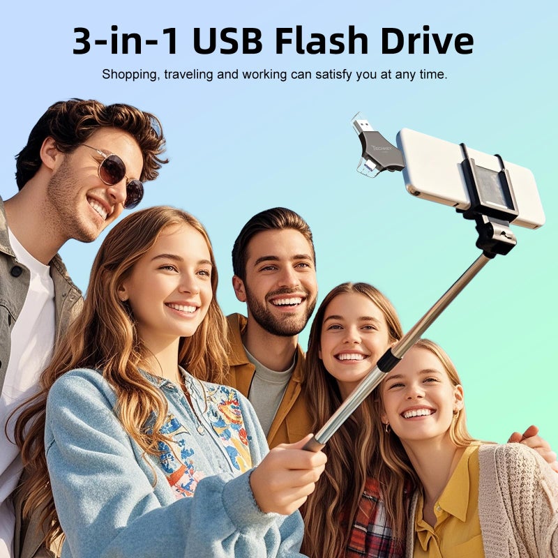 TECHKEY MFi Certified USB 3.0 Flash Drive 128GB for iPhone, 3in1 External Memory Photo Keeper Storage Stick for Picture/Video/Data Saver/Backup, High Speed Thumb/Jump/Hard Drives for iPad/Android/PC (Black) - Image 5