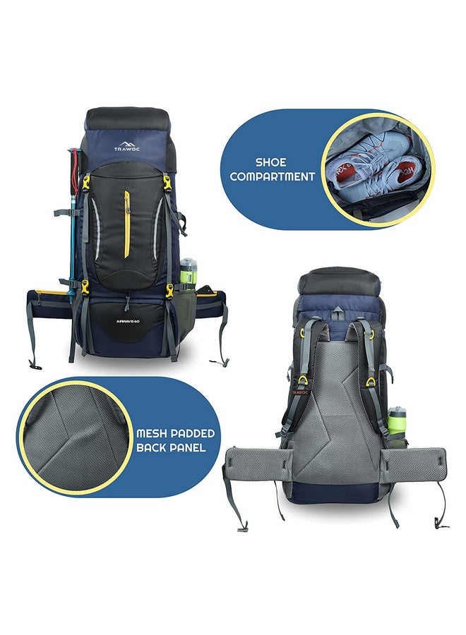 TRAWOC AIRWAVE 60L Travel Backpack Hiking Trekking Bag Camping Rucksack Bag for Men and Women, HK005, 3 Year Warranty, Black - Image 3