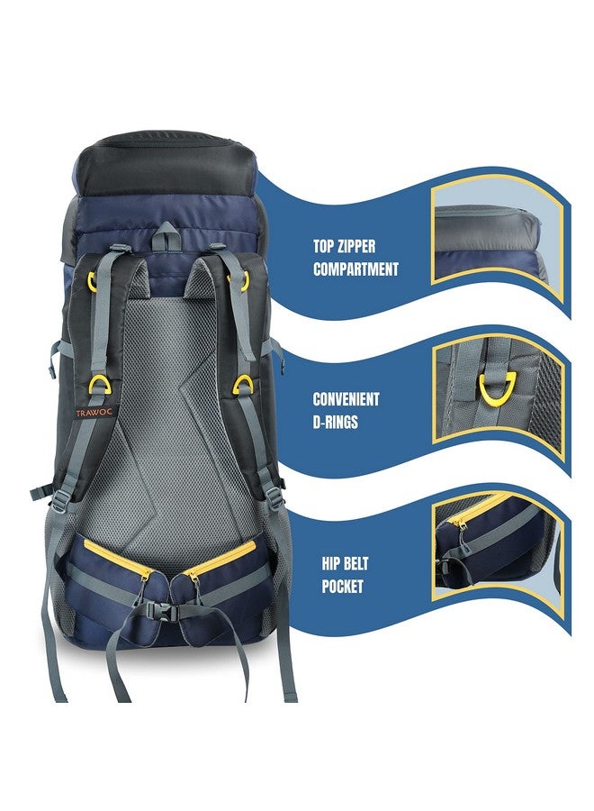 TRAWOC AIRWAVE 60L Travel Backpack Hiking Trekking Bag Camping Rucksack Bag for Men and Women, HK005, 3 Year Warranty, Black - Image 2