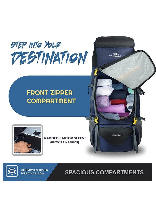 TRAWOC AIRWAVE 60L Travel Backpack Hiking Trekking Bag Camping Rucksack Bag for Men and Women, HK005, 3 Year Warranty, Black - Image 4