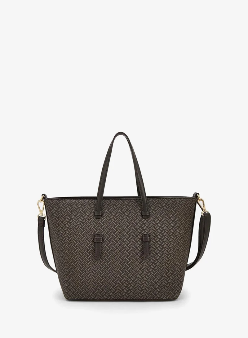 Flora Bella By Shoexpress BROWN Monogram Print Tote Bag With Detachable Strap for Women | Best Price UAE