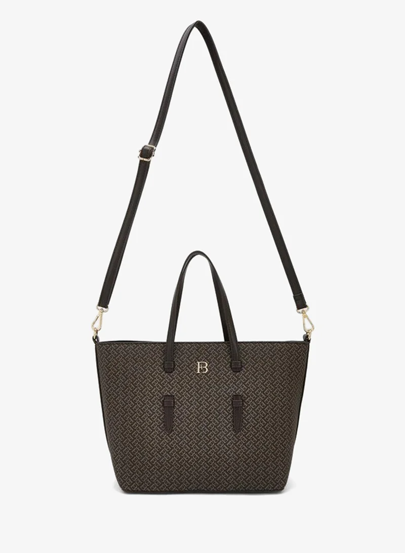 Flora Bella By Shoexpress BROWN Monogram Print Tote Bag With Detachable Strap for Women | Best Price UAE