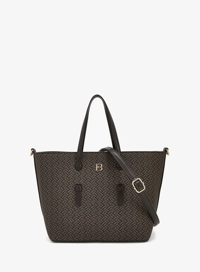 Monogram Print Tote Bag With Detachable Strap