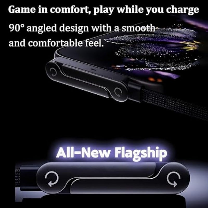 سي كيب كيبل شحن غير مرئي 2 في 1 240 واط مع حامل موبايل قابل للطي، سلك USB-C بزاوية 90 درجة، حامل قابل للتعديل لايفون 15-17/الهواتف الذكية/التابلت (قطعة واحدة) - Image 4