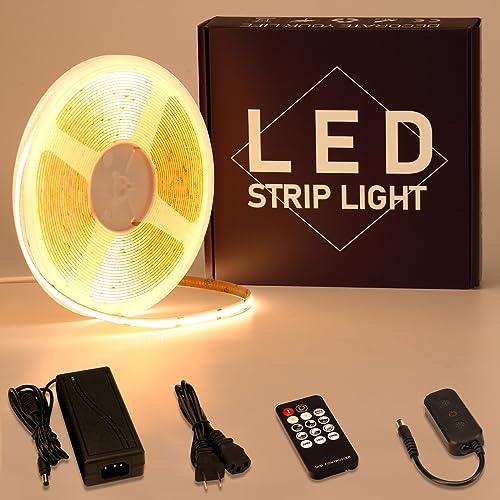GOMING 24V 32.8ft(10M) COB LED Strip Light Dimmable Warm White 3000K with LED Dimmer 24V 3A 72W Power Supply 3120LEDs CRI 93+ 6300lm IP20 Not Waterproof LED Tape Lights for DIY Home Decor - Image 1