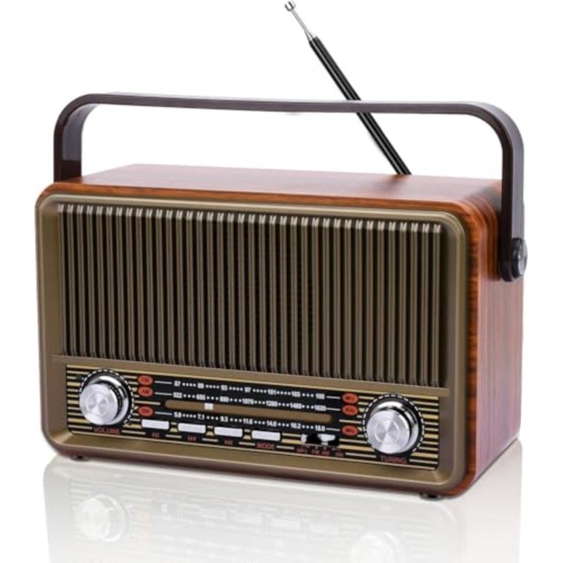 Vintage Bluetooth Radio, AM/FM/SW Retro Wood with Built-in Speaker, Portable Classic Radio with Rotary Tuning and USB/TF Playback, Easy-Use for Home and Elderly - Image 1