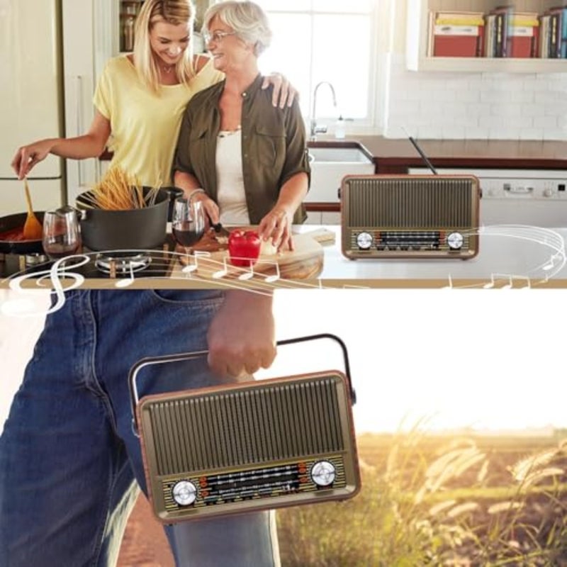 Vintage Bluetooth Radio, AM/FM/SW Retro Wood with Built-in Speaker, Portable Classic Radio with Rotary Tuning and USB/TF Playback, Easy-Use for Home and Elderly - Image 5