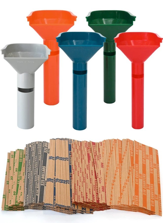 L LIKED 175 Assorted Flat Striped Coin Wrappers & 5 Coin Sorters Tubes, Color-Coded,Easy to Load - Image 1