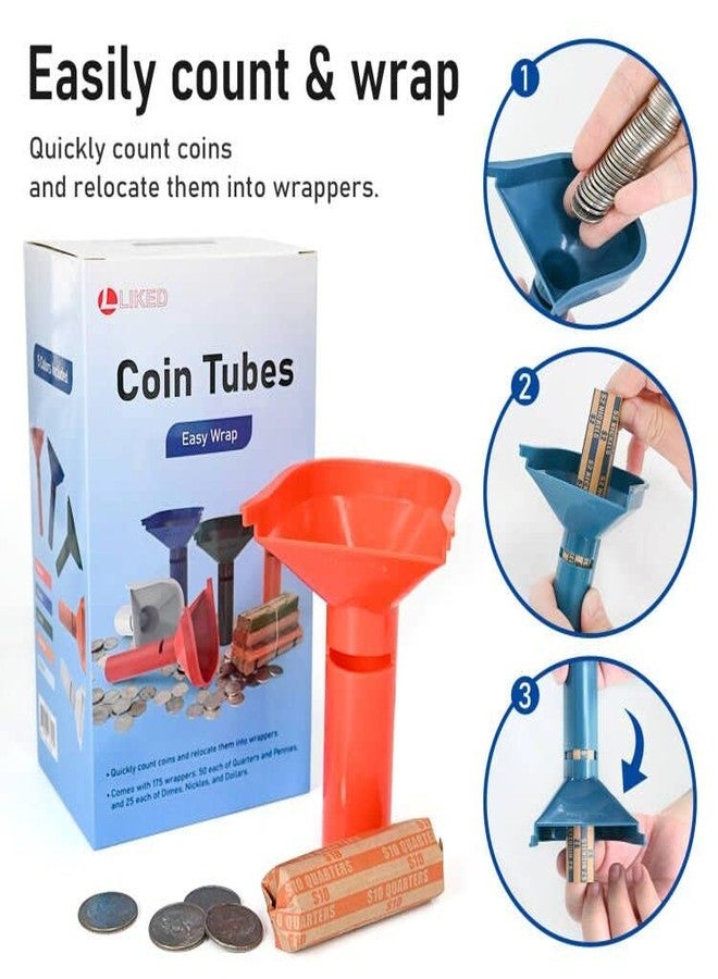 L LIKED 175 Assorted Flat Striped Coin Wrappers & 5 Coin Sorters Tubes, Color-Coded,Easy to Load - Image 5