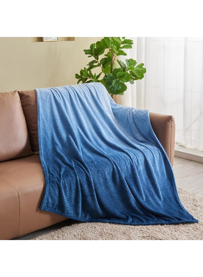 نيو كوزبلاي Newcosplay Super Super Throw بطانية Ombre Blue Premium Flannel Flannel Fleece Leaves نمط بطانية سرير خفيفة الوزن طوال الموسم استخدام (OMBRE Blue Throw (50 "" x60 "")) - Image 2