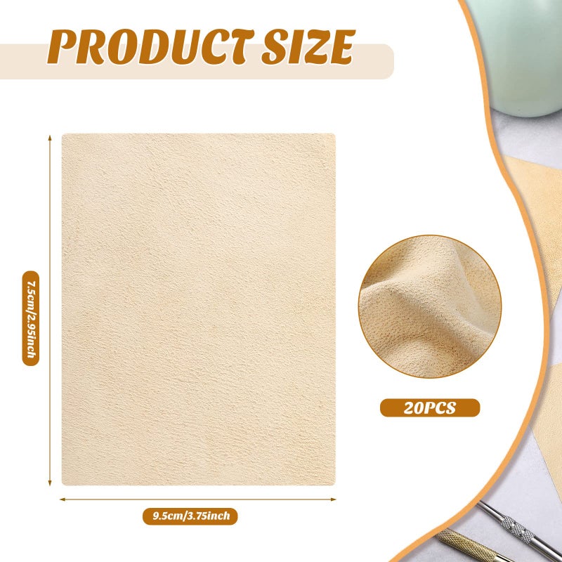 Potchen 20 Pieces Pre Cut Chamois for Smoothing Pot Rim Chamois Clay Pottery Tools Soft Chamois Cloth Chamois Leather Pottery Tool Kit Ceramic Pottery Tools Supplies Ceramics Trimming Tools (3 x 3.7 Inch) - Image 2