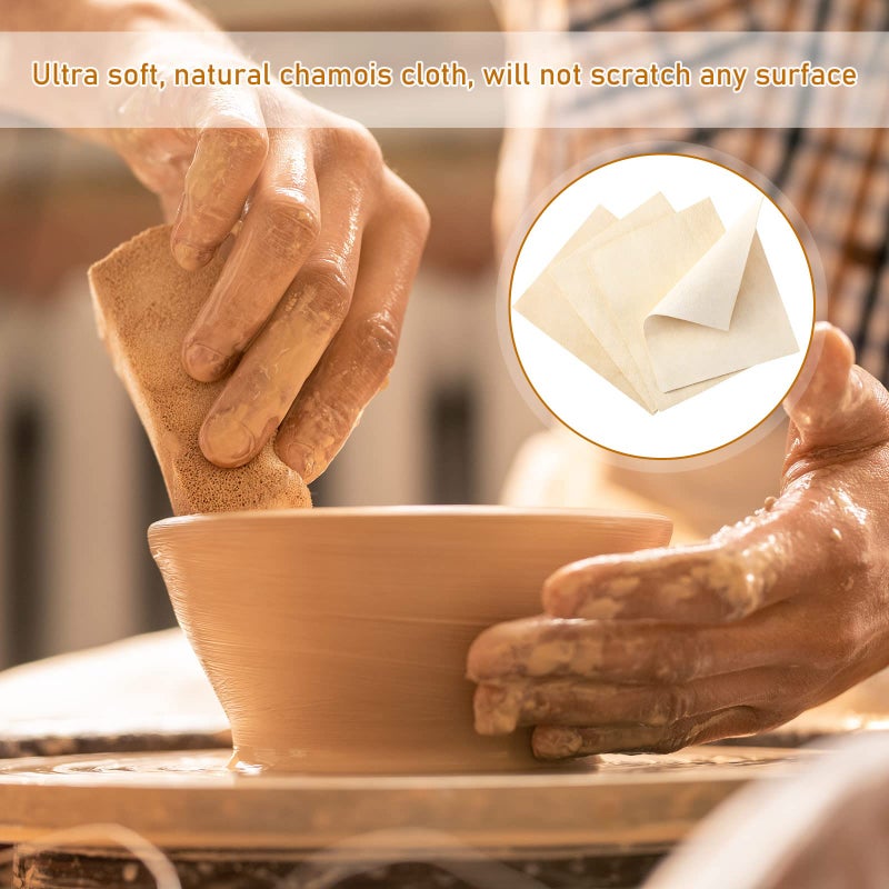 Potchen 20 Pieces Pre Cut Chamois for Smoothing Pot Rim Chamois Clay Pottery Tools Soft Chamois Cloth Chamois Leather Pottery Tool Kit Ceramic Pottery Tools Supplies Ceramics Trimming Tools (3 x 3.7 Inch) - Image 5