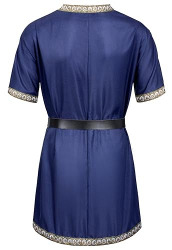 TOGROP Mens Medieval Costume Viking Pirate Tunic Knight Warrior Renaissance Shirts with Belt Blue L - Image 5