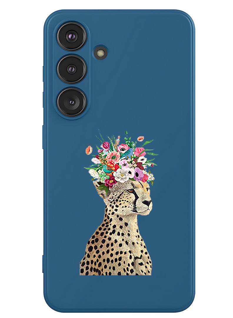 Theodor Protective Slim Fit Case Liquid Silicone Cover with Full Body Protection Anti-Scratch Shockproof Case For Samsung Galaxy S25 (Blue) - Cheetah Flower - Image 1
