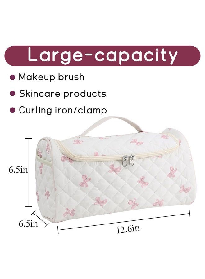 GISMTR Quilted Travel Case Compatible for Dyson Airwrap Multi-Styler All Models and Attachments, Cotton Portable Storage Bag with Hanging Hook for Hair Curler Accessories, Bow D-Pink, Cute - Image 2