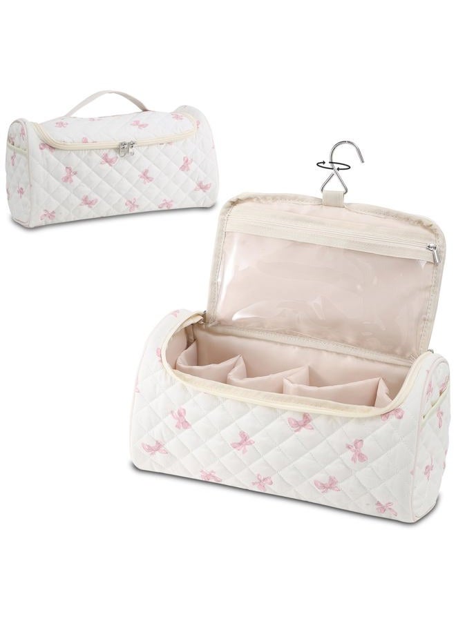 GISMTR Quilted Travel Case Compatible for Dyson Airwrap Multi-Styler All Models and Attachments, Cotton Portable Storage Bag with Hanging Hook for Hair Curler Accessories, Bow D-Pink, Cute - Image 1