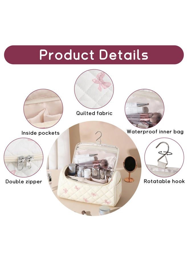GISMTR Quilted Travel Case Compatible for Dyson Airwrap Multi-Styler All Models and Attachments, Cotton Portable Storage Bag with Hanging Hook for Hair Curler Accessories, Bow D-Pink, Cute - Image 3