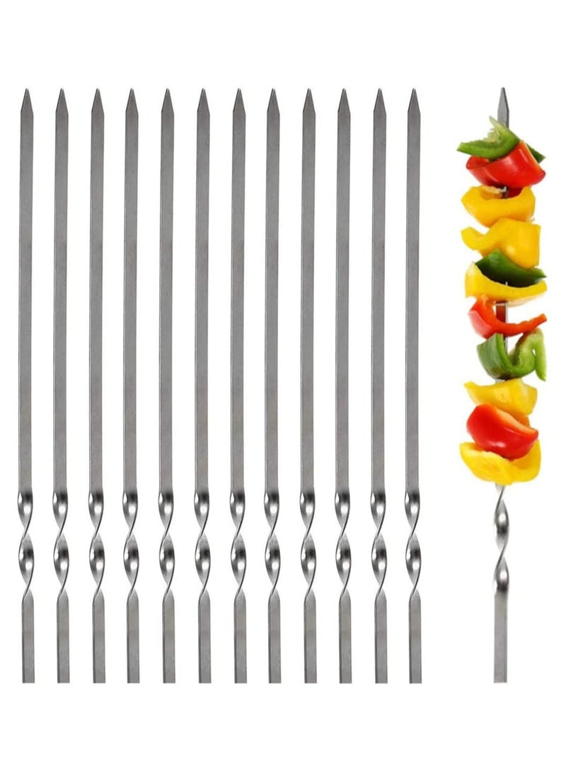 Stainless Steel BBQ Skewers 12 Pcs Flat Grilling Kabob Sticks 14 Inch Reusable for Shrimp Chicken Vegetable - Image 1
