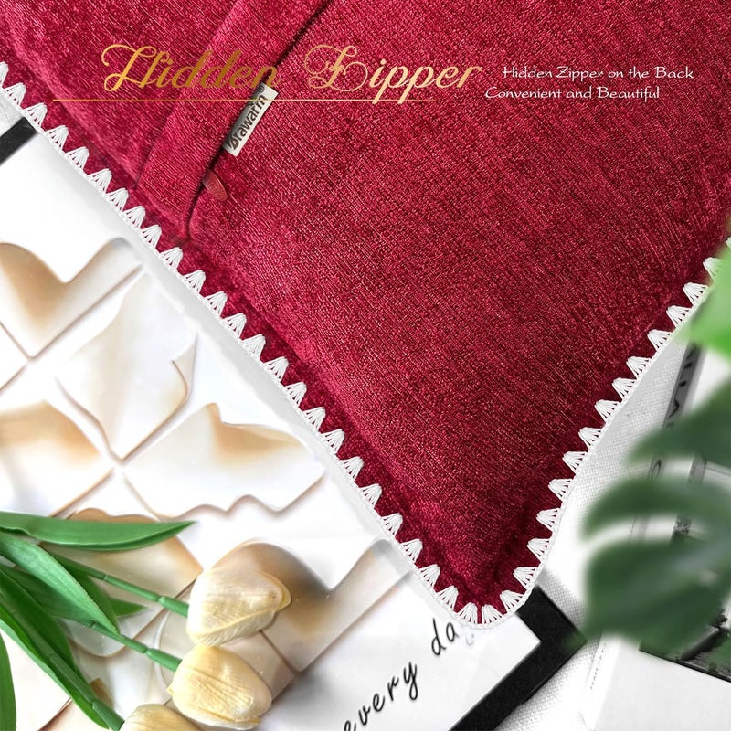 BRAWARM Throw Pillow Covers 22x22 Inches - Deep Red Chenille Pillow Covers with Shell Edge, Pack of 2 Solid Dyed Soft Chenille Pillow Cases for Couch Sofa Bed Home Decoration - Image 5