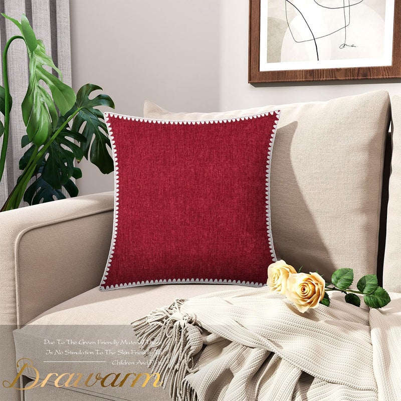 BRAWARM Throw Pillow Covers 22x22 Inches - Deep Red Chenille Pillow Covers with Shell Edge, Pack of 2 Solid Dyed Soft Chenille Pillow Cases for Couch Sofa Bed Home Decoration - Image 2