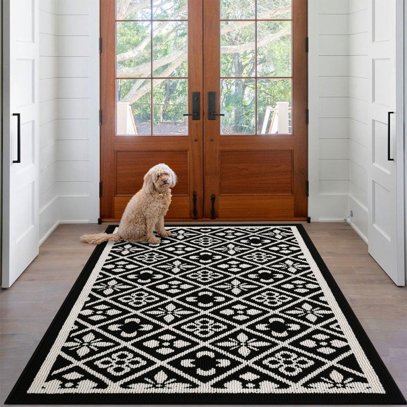 Ileading Entrance Door Mat 3'x5', Absorbent Dog Mats for Muddy Paws, Low-Profile Large Entryway Runner Rug with Non-Slip Backing, Machine Washable Inside Welcome Mat for Hallway,Kitchen(Black) - Image 1