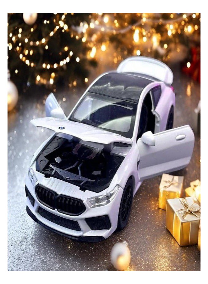 1:32 Scale Diecast BMW M8 Coupe Model Car, Zinc Alloy Pull Back Toy Car with Sound and Light for Kids and Adults (White) - Image 4
