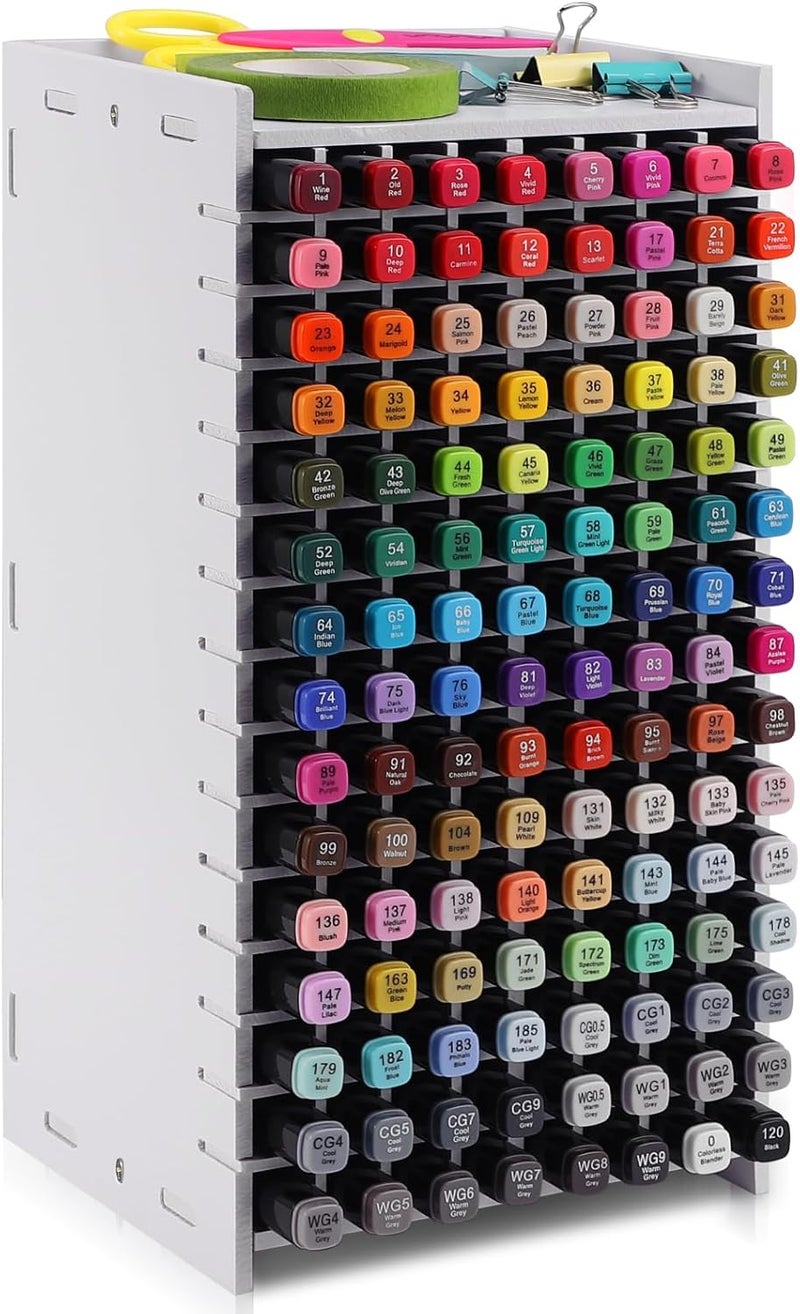 Yrangee Marker Organizer, 120 Slots Marker Holder Organizer, Marker Storage with Divider Art Marker Rack for Pens Colored Pencils Art Brushes Adjustable Pencil Holder for Desk Organizer - Image 1