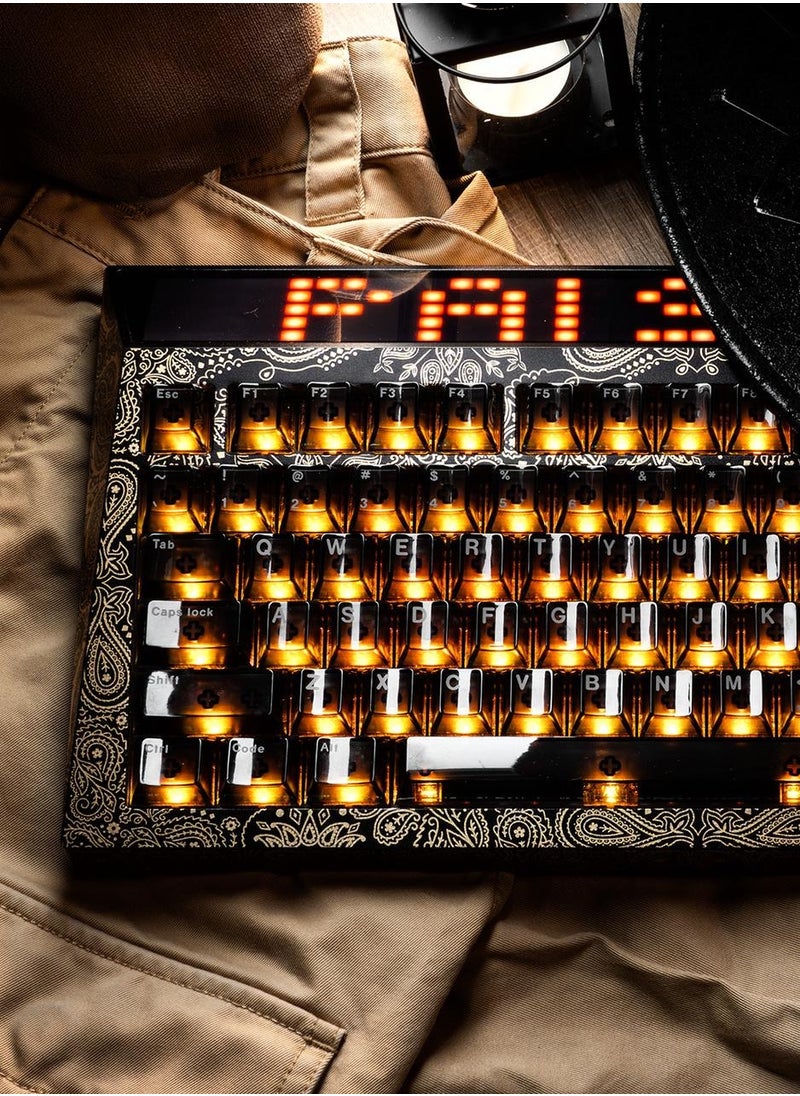ميـاو غاضب Angry Miao CYBERBOARD مشروع Novel Gold Paisley Black/Gold Bundle لوحة مفاتيح ألعاب ميكانيكية لاسلكية مع اتصال ثلاثي الوضع، تصميم Leaf Spring Mount، مفاتيح قابلة للتبديل الساخن  - Image 2