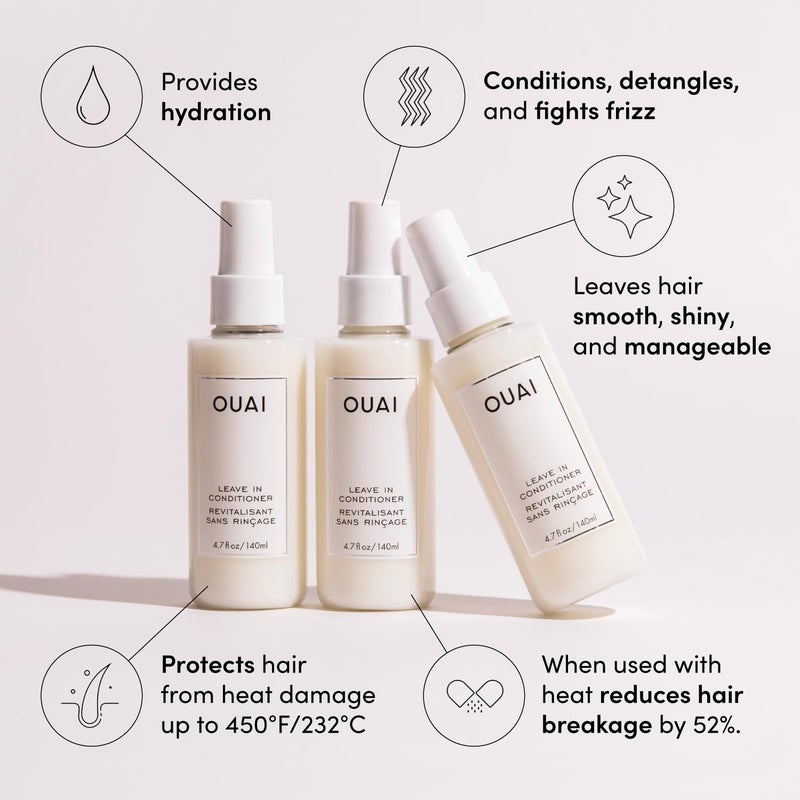 OUAI Travel-Size Hair Care Bundle - Leave-In Conditioner + Hair Oil - Hair Styling Products for Frizz Control, Heat Protection, Detangling, and Added Shine - (2 Count, 1.5 Oz/ 0.45 Oz) - Image 2
