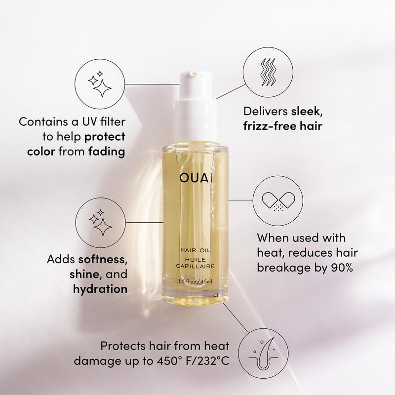 OUAI Travel-Size Hair Care Bundle - Leave-In Conditioner + Hair Oil - Hair Styling Products for Frizz Control, Heat Protection, Detangling, and Added Shine - (2 Count, 1.5 Oz/ 0.45 Oz) - Image 5