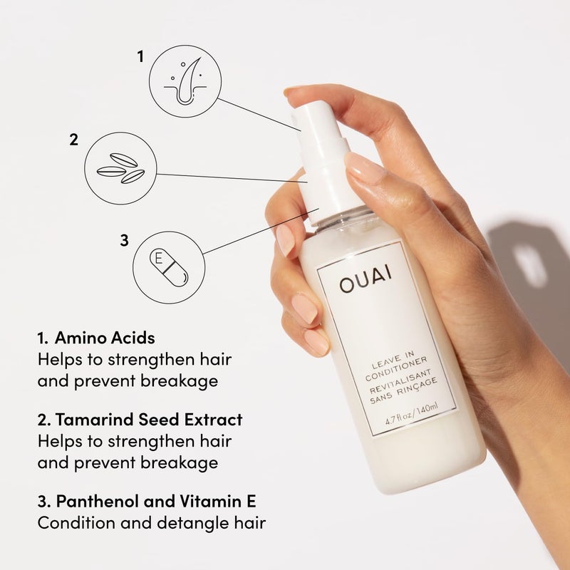OUAI Travel-Size Hair Care Bundle - Leave-In Conditioner + Hair Oil - Hair Styling Products for Frizz Control, Heat Protection, Detangling, and Added Shine - (2 Count, 1.5 Oz/ 0.45 Oz) - Image 3