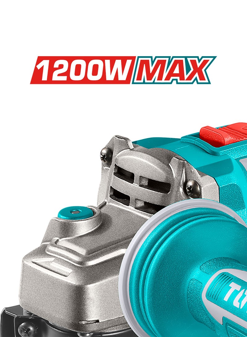 TOTAL 20V Brushless Cordless Angle Grinder (1200W Power) - 125mm (5") Cutter with 3-Speed Control, 2x 5.0Ah High-Capacity Batteries, Anti-Vibration Handle & 10 Discs - TAGLI2120272 - Image 5