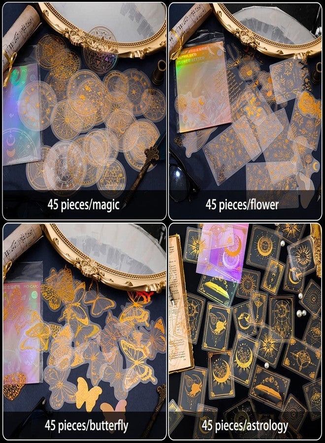YASMEN Gold Stickers for Bullet Journaling - Vintage Transparent Shiny Golden Stickers Pack, Scrapbook Resin Stickers DIY Craft Kits for Scrapbooking Planner Junk Journals Water Bottles Phone Cases - Image 3