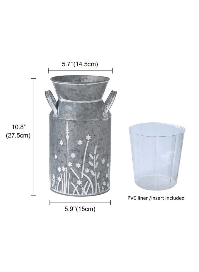 Venalys Vintage Galvanized Metal Milk Can, Farmhouse Rustic Flower Pitcher Vase, Decorative Floral Milk Jug Vase for Home Décor, 10.8''H - Image 5