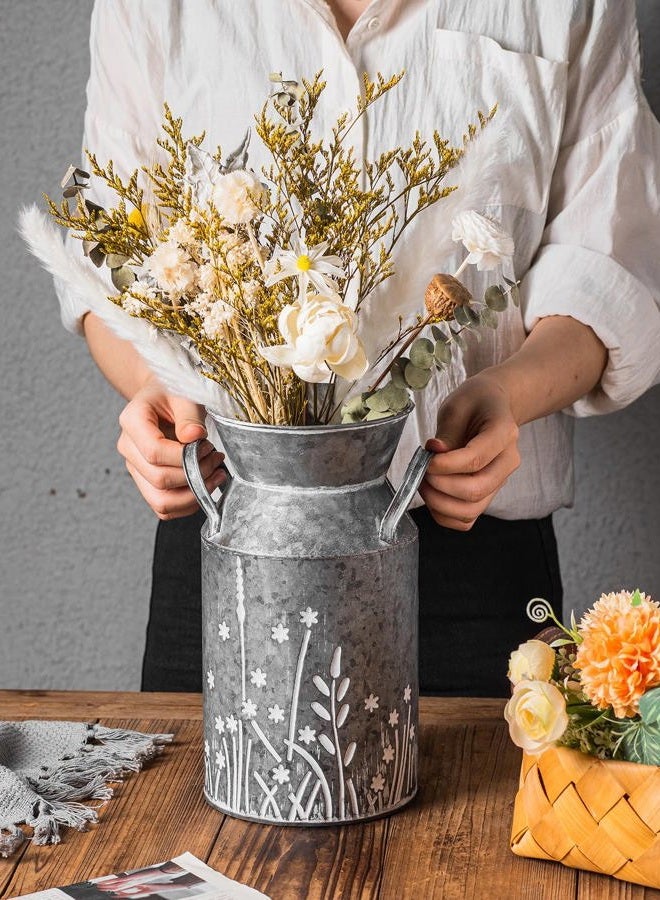 Venalys Vintage Galvanized Metal Milk Can, Farmhouse Rustic Flower Pitcher Vase, Decorative Floral Milk Jug Vase for Home Décor, 10.8''H - Image 3