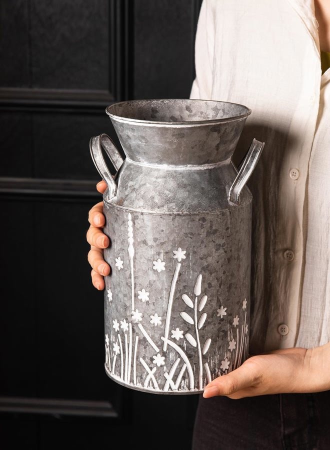 Venalys Vintage Galvanized Metal Milk Can, Farmhouse Rustic Flower Pitcher Vase, Decorative Floral Milk Jug Vase for Home Décor, 10.8''H - Image 1