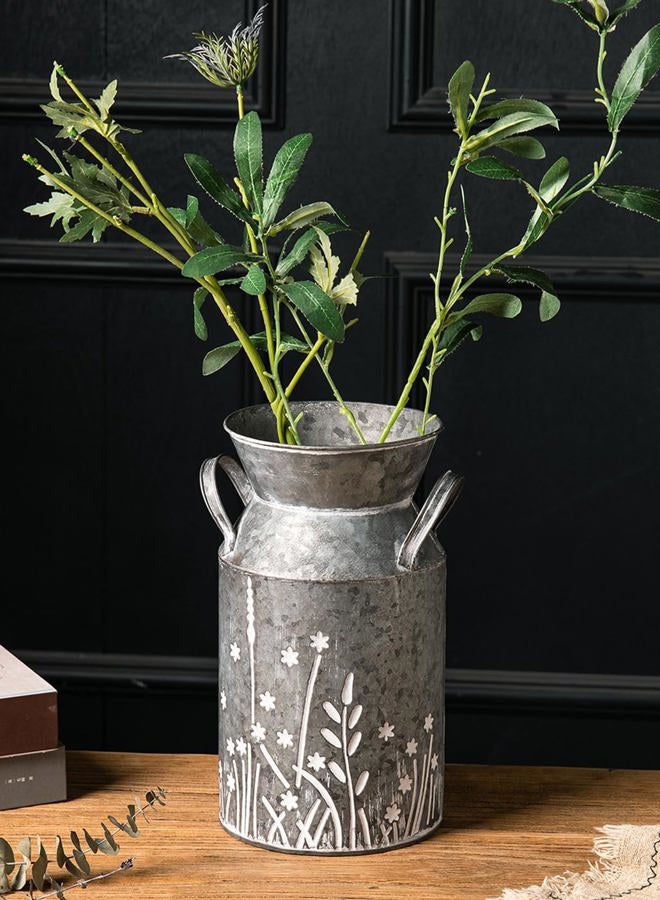 Venalys Vintage Galvanized Metal Milk Can, Farmhouse Rustic Flower Pitcher Vase, Decorative Floral Milk Jug Vase for Home Décor, 10.8''H - Image 4