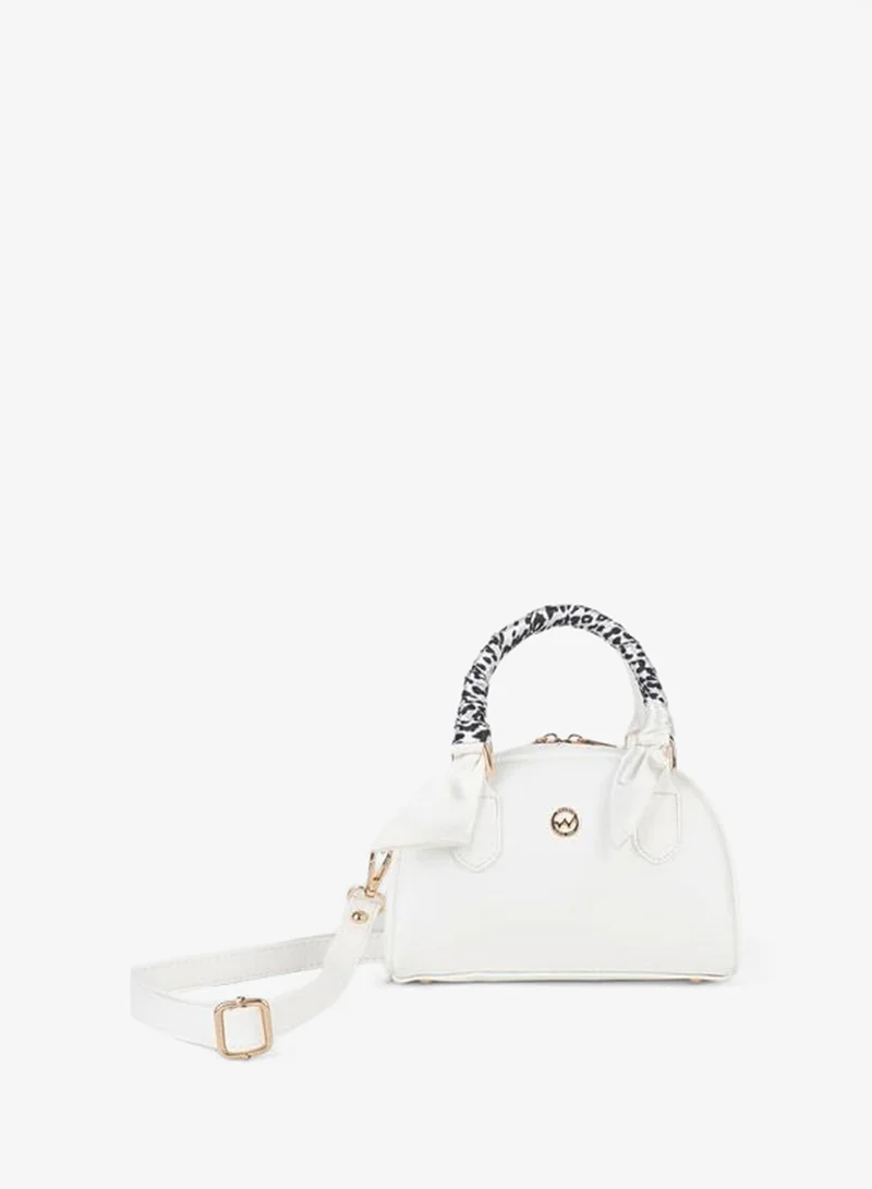 Women's Peony White Scarf Gift Synthetic Leather Medium-sized Zipper Closure Hand, Arm and Shoulder Bag.