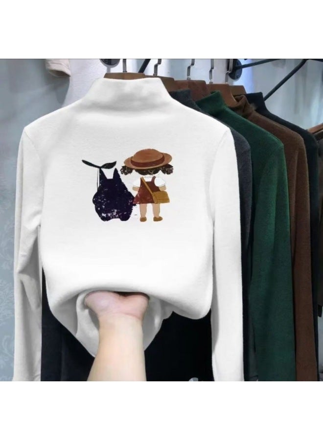Girls' Half Turtleneck Long-sleeved T-shirt Autumn And Winter New Medium And Large Kidsren's Girls' Velvet Clothes Kidsren's Warm Bottoming Shirt - Image 2