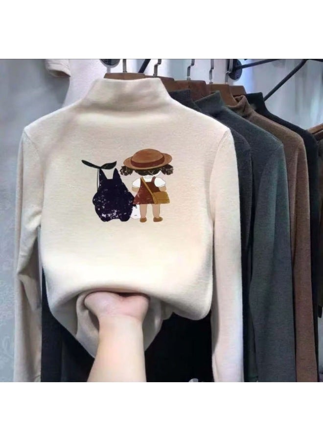 Girls' Half Turtleneck Long-sleeved T-shirt Autumn And Winter New Medium And Large Kidsren's Girls' Velvet Clothes Kidsren's Warm Bottoming Shirt - Image 3