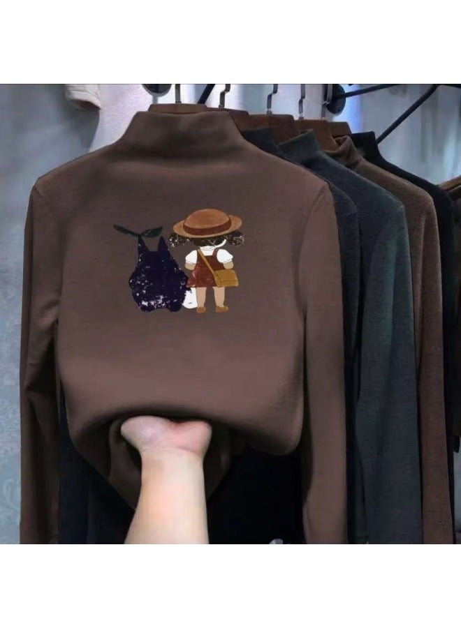 Girls' Half Turtleneck Long-sleeved T-shirt Autumn And Winter New Medium And Large Kidsren's Girls' Velvet Clothes Kidsren's Warm Bottoming Shirt - Image 5
