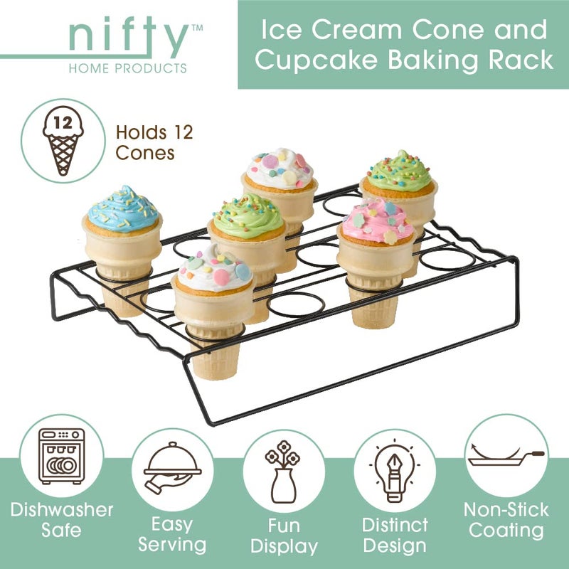Nifty Solutions Nifty Ice Cream Cone Cupcake Baking Rack â€“ Holds up to 12 Medium & Large Cupcake Cones, Non-Stick, Dishwasher Safe, Use for Baking, Cooling & Serving Treats - Image 3