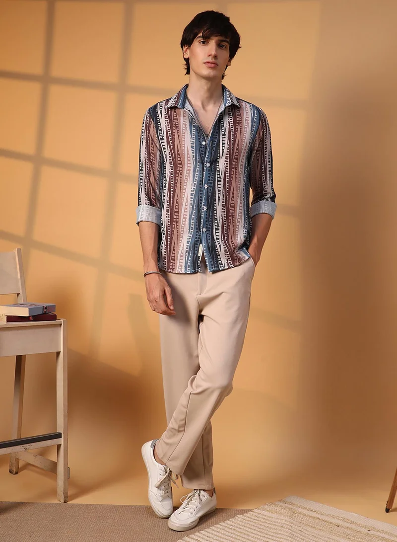 Campus Sutra Campus Sutra Men's Multicolour Strokes Block Shirt For Casual Wear | Spread Collar | Long Sleeve | Button Closure | Shirt Crafted With Comfort Fit For Everyday Wear