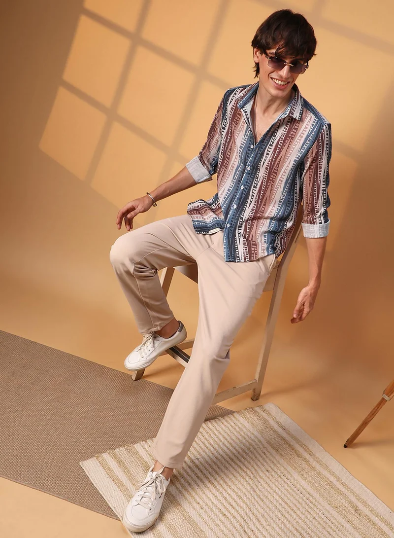 Campus Sutra Campus Sutra Men's Multicolour Strokes Block Shirt For Casual Wear | Spread Collar | Long Sleeve | Button Closure | Shirt Crafted With Comfort Fit For Everyday Wear
