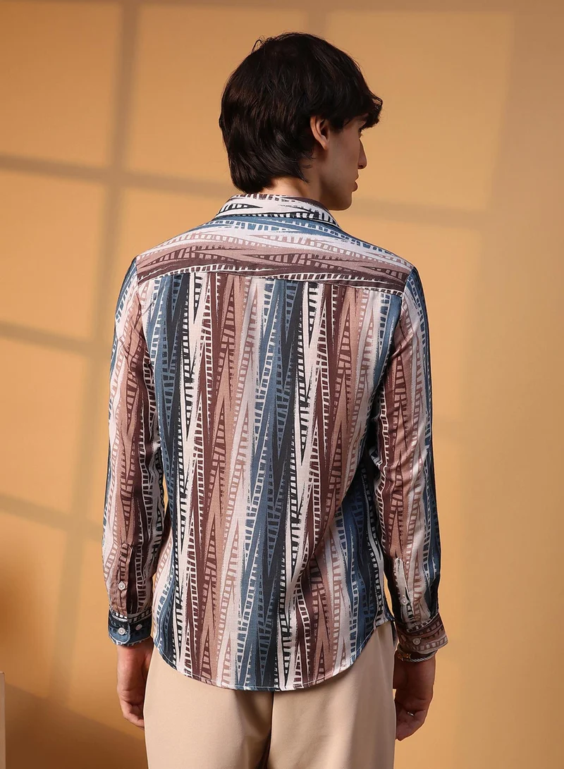 Campus Sutra Campus Sutra Men's Multicolour Strokes Block Shirt For Casual Wear | Spread Collar | Long Sleeve | Button Closure | Shirt Crafted With Comfort Fit For Everyday Wear