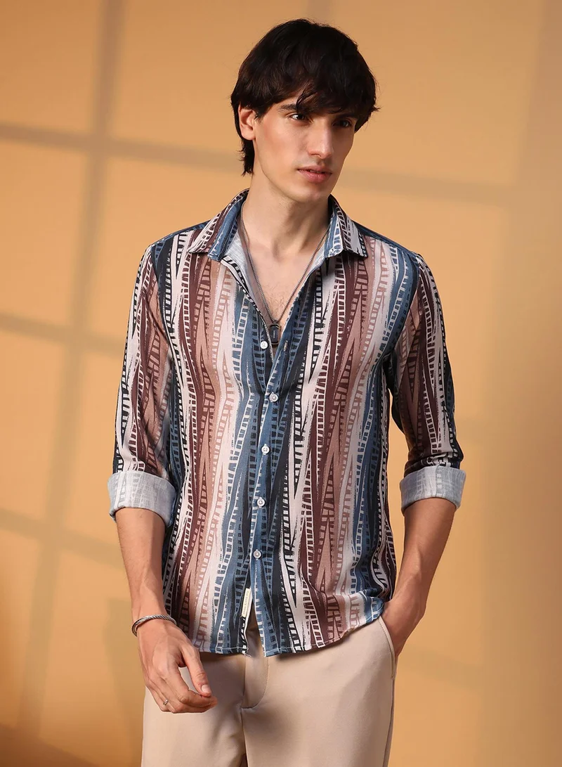 Campus Sutra Campus Sutra Men's Multicolour Strokes Block Shirt For Casual Wear | Spread Collar | Long Sleeve | Button Closure | Shirt Crafted With Comfort Fit For Everyday Wear