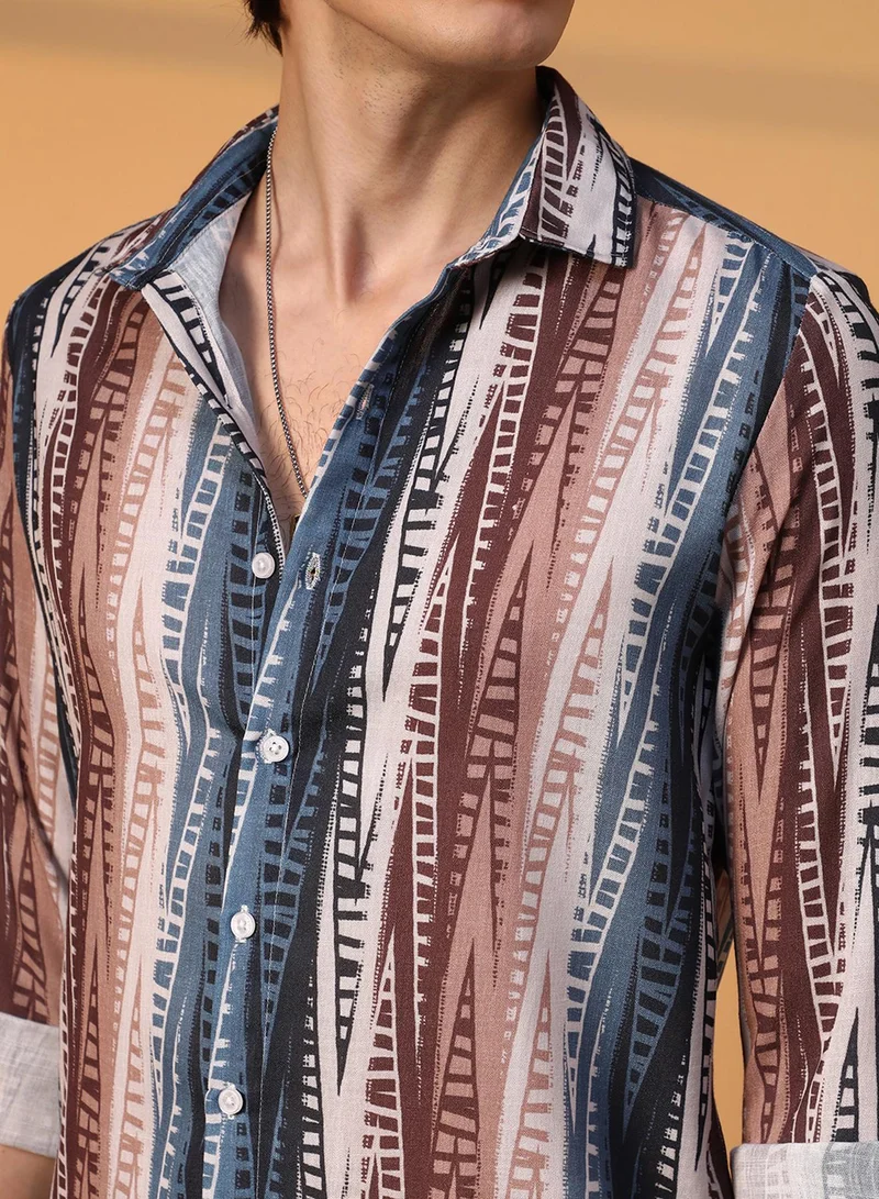 Campus Sutra Campus Sutra Men's Multicolour Strokes Block Shirt For Casual Wear | Spread Collar | Long Sleeve | Button Closure | Shirt Crafted With Comfort Fit For Everyday Wear